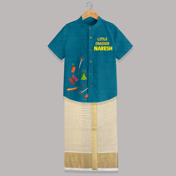 Little Cracker Diwali Shirt and Dhoti - PEACOCK BLUE - 0 - 6 Months Old (Chest-23") (Dhoti length-14")