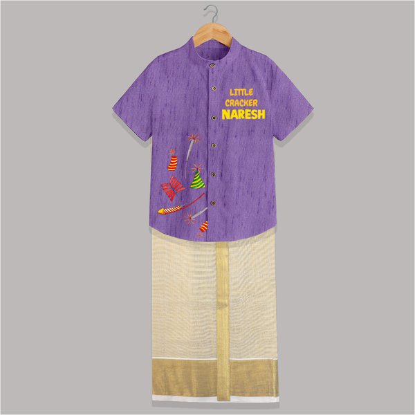 Little Cracker Diwali Shirt and Dhoti - ROYAL PURPLE - 0 - 6 Months Old (Chest-23") (Dhoti length-14")