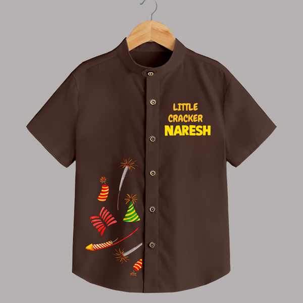 Little Cracker Diwali Shirt - CHOCOLATE BROWN - 0 - 6 Months Old (Chest 23")