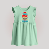My First Diwali  Baby Frock  - MINT GREEN - 0 - 3 Months Old (Chest 17")