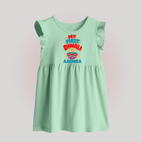 My First Diwali  Baby Frock  - MINT GREEN - 0 - 3 Months Old (Chest 17")