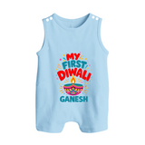 My First Diwali  Button Romper  - BABY BLUE - New Born (Chest 18")