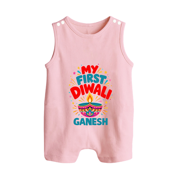 My First Diwali  Button Romper  - BABY PINK - New Born (Chest 18")