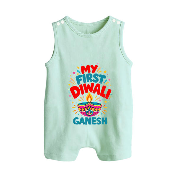 My First Diwali  Button Romper  - MINT GREEN - New Born (Chest 18")