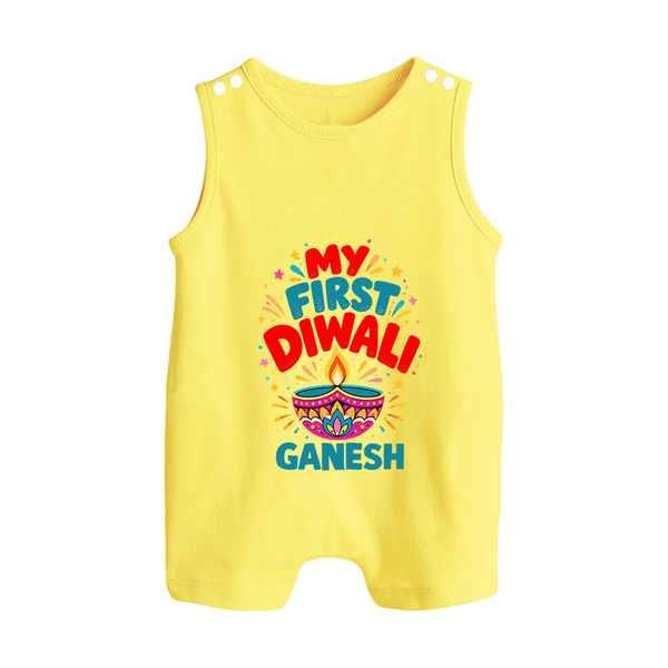My First Diwali  Button Romper  - PASTEL YELLOW - New Born (Chest 18")