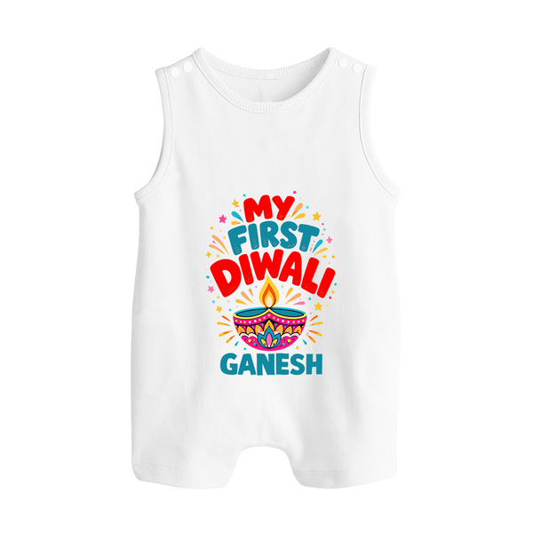 My First Diwali  Button Romper  - WHITE - New Born (Chest 18")