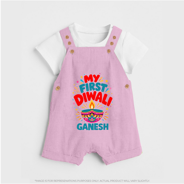 My First Diwali  Dungaree  - BABY PINK - 0 - 5 Months Old (Chest 18")