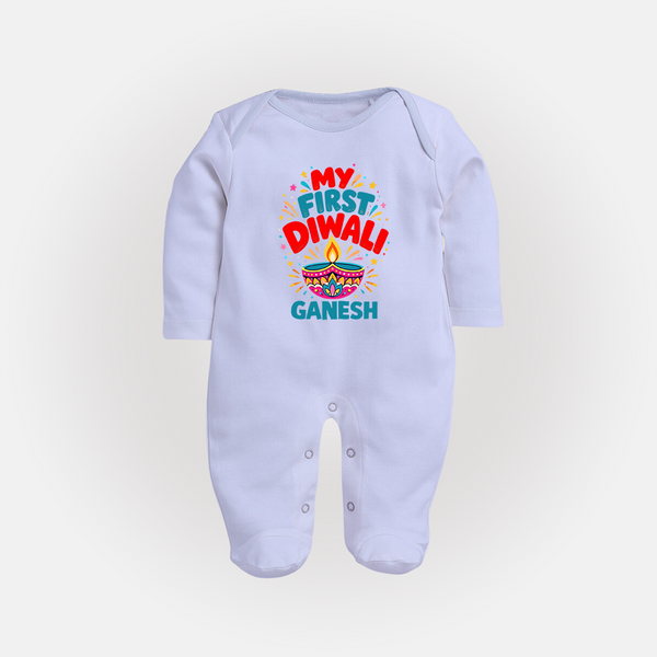 My First Diwali  Full Body Suit  - BABY BLUE - New Born (Chest 7.5")