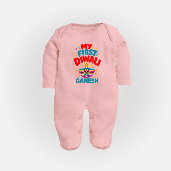My First Diwali  Full Body Suit  - BABY PINK - New Born (Chest 7.5")