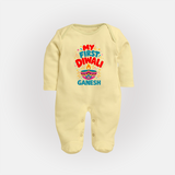 My First Diwali  Full Body Suit  - PASTEL YELLOW - New Born (Chest 7.5")