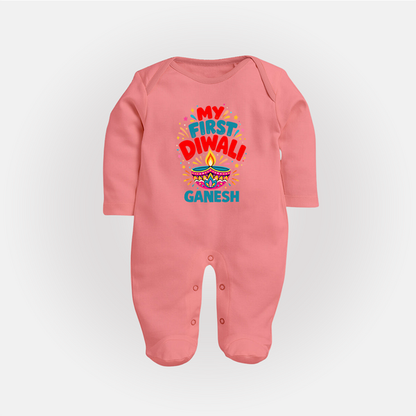 My First Diwali  Full Body Suit  - PEACH - New Born (Chest 7.5")