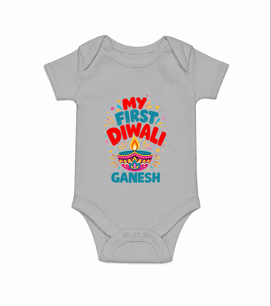 My First Diwali  Romper  - GREY - New Born (Chest 14")