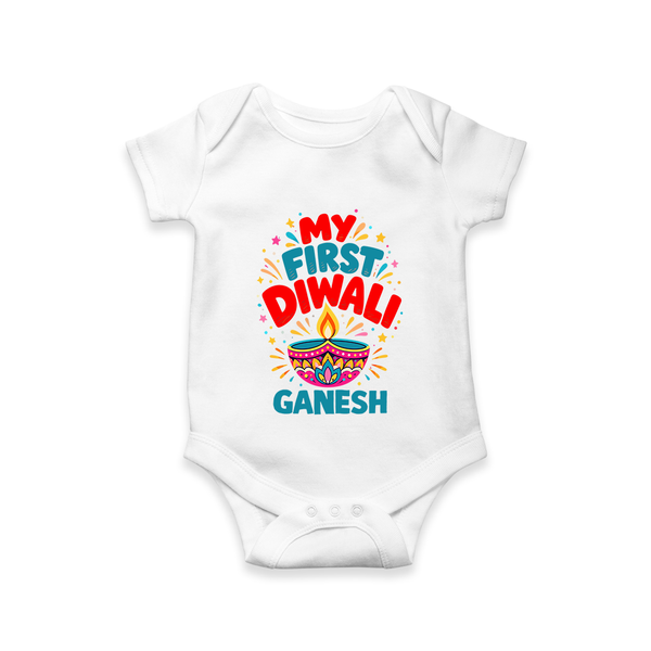 My First Diwali  Romper  - WHITE - New Born (Chest 14")