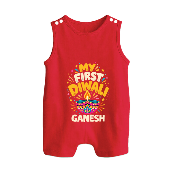 My First Diwali  Button Romper  - RED - New Born (Chest 18")