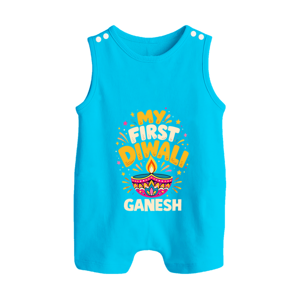 My First Diwali  Button Romper  - SKY BLUE - New Born (Chest 18")
