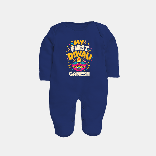 My First Diwali  Full Body Suit  - NAVY BLUE - New Born (Chest 7.5")