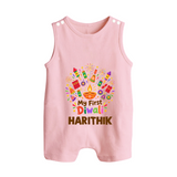 My First Diwali Crackers Celebration Button Romper  - BABY PINK - New Born (Chest 18")