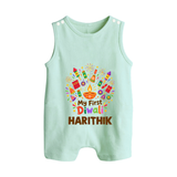 My First Diwali Crackers Celebration Button Romper  - MINT GREEN - New Born (Chest 18")