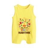 My First Diwali Crackers Celebration Button Romper  - PASTEL YELLOW - New Born (Chest 18")
