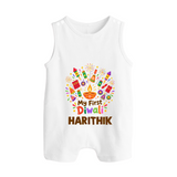 My First Diwali Crackers Celebration Button Romper  - WHITE - New Born (Chest 18")