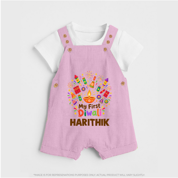 My First Diwali Crackers Celebration Dungaree  - BABY PINK - 0 - 5 Months Old (Chest 18")