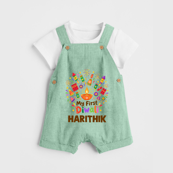 My First Diwali Crackers Celebration Dungaree  - MINT GREEN - 0 - 5 Months Old (Chest 18")