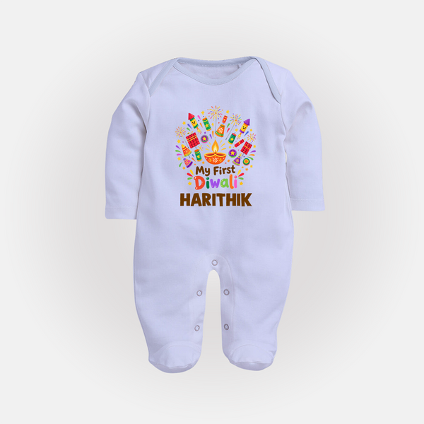 My First Diwali Crackers Celebration Full Body Suit  - BABY BLUE - New Born (Chest 7.5")
