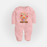 My First Diwali Crackers Celebration Full Body Suit  - BABY PINK - New Born (Chest 7.5")