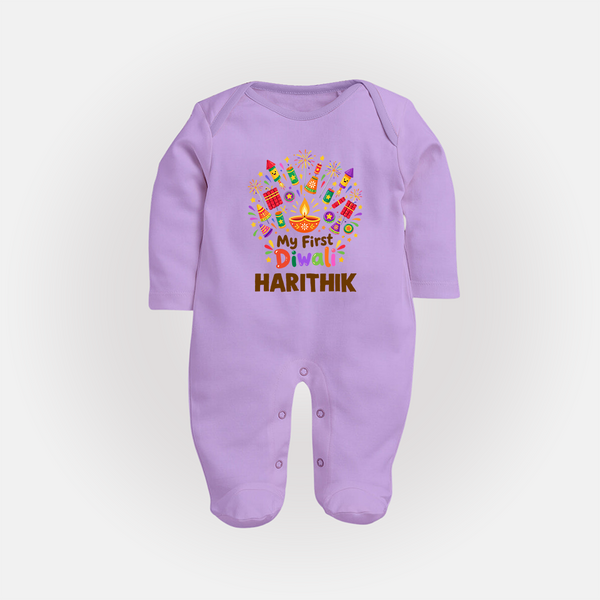 My First Diwali Crackers Celebration Full Body Suit  - LILAC - New Born (Chest 7.5")