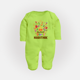 My First Diwali Crackers Celebration Full Body Suit  - LIME GREEN - New Born (Chest 7.5")