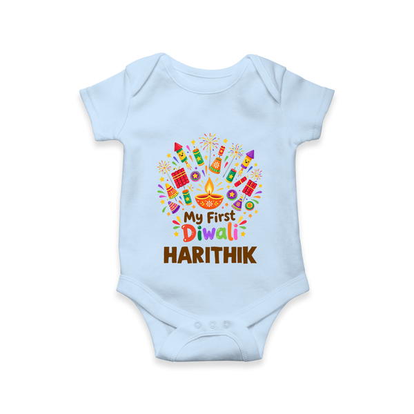 My First Diwali Crackers Celebration Romper  - BABY BLUE - New Born (Chest 14")
