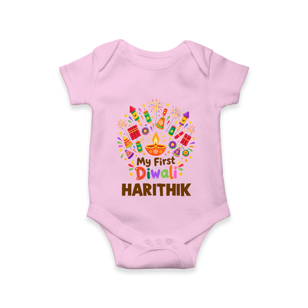 My First Diwali Crackers Celebration Romper  - BABY PINK - New Born (Chest 14")