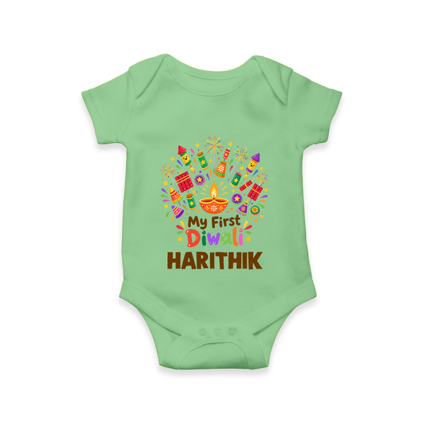 My First Diwali Crackers Celebration Romper  - GREEN - New Born (Chest 14")