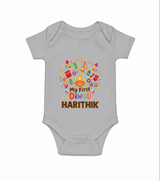 My First Diwali Crackers Celebration Romper  - GREY - New Born (Chest 14")