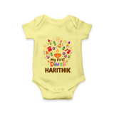 My First Diwali Crackers Celebration Romper  - PASTEL YELLOW - New Born (Chest 14")