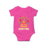 My First Diwali Crackers Celebration Romper  - HOT PINK - New Born (Chest 14")