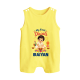 My First Diwali Pooja Celebration Button Romper  - PASTEL YELLOW - New Born (Chest 18")