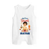 My First Diwali Pooja Celebration Button Romper  - WHITE - New Born (Chest 18")