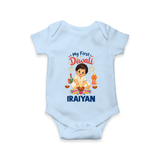 My First Diwali Pooja Celebration Romper  - BABY BLUE - New Born (Chest 14")
