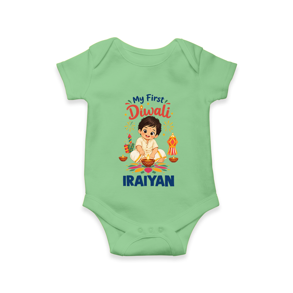 My First Diwali Pooja Celebration Romper  - GREEN - New Born (Chest 14")