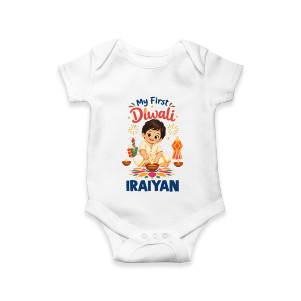 My First Diwali Pooja Celebration Romper  - WHITE - New Born (Chest 14")