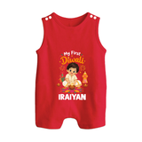 My First Diwali Pooja Celebration Button Romper  - RED - New Born (Chest 18")