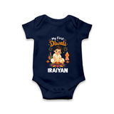 My First Diwali Pooja Celebration Romper  - NAVY BLUE - New Born (Chest 14")