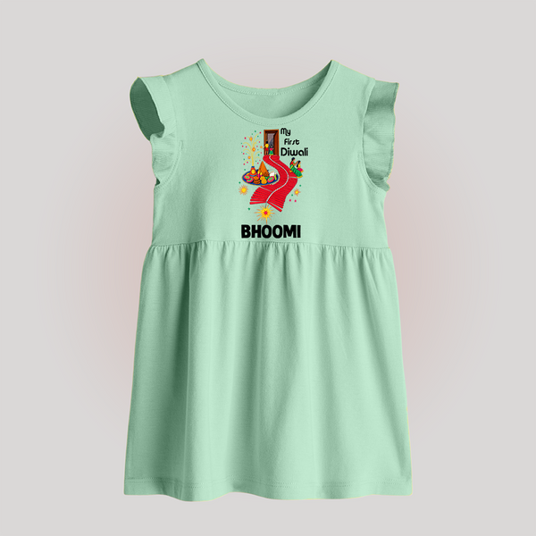 My First Diwali Doorway Celebration Baby Frock  - MINT GREEN - 0 - 3 Months Old (Chest 17")