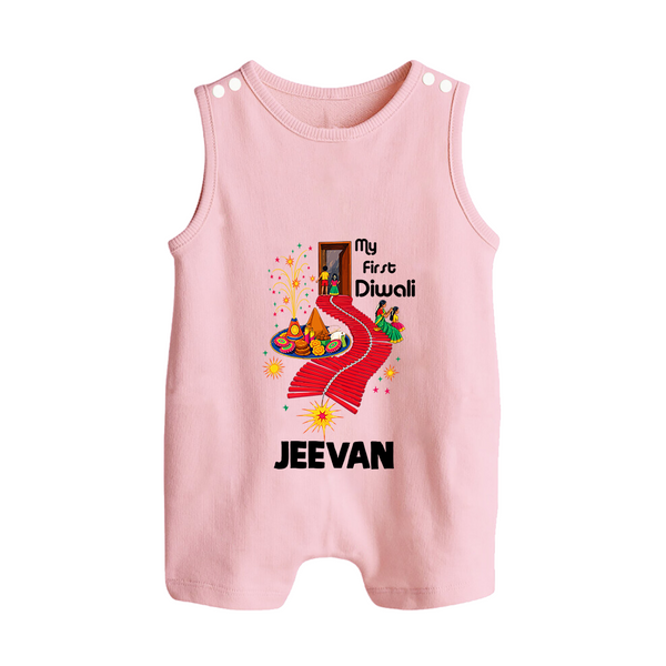 My First Diwali Doorway Celebration Button Romper  - BABY PINK - New Born (Chest 18")