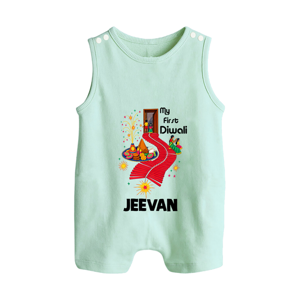My First Diwali Doorway Celebration Button Romper  - MINT GREEN - New Born (Chest 18")