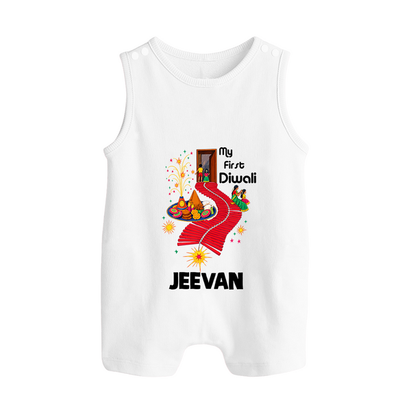My First Diwali Doorway Celebration Button Romper  - WHITE - New Born (Chest 18")