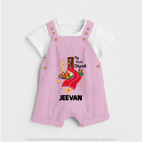 My First Diwali Doorway Celebration Dungaree  - BABY PINK - 0 - 5 Months Old (Chest 18")