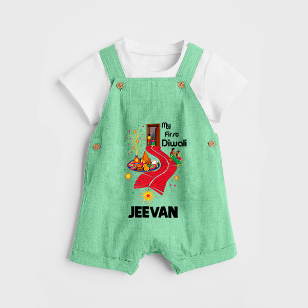My First Diwali Doorway Celebration Dungaree  - GREEN - 0 - 5 Months Old (Chest 18")