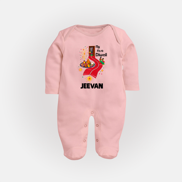 My First Diwali Doorway Celebration Full Body Suit  - BABY PINK - New Born (Chest 7.5")